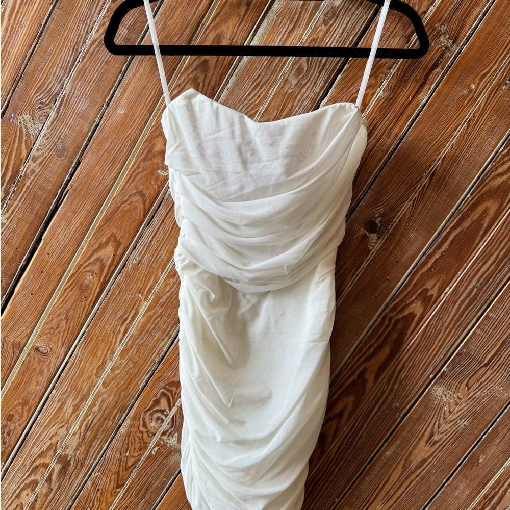 Elegant White Ruched Dress
